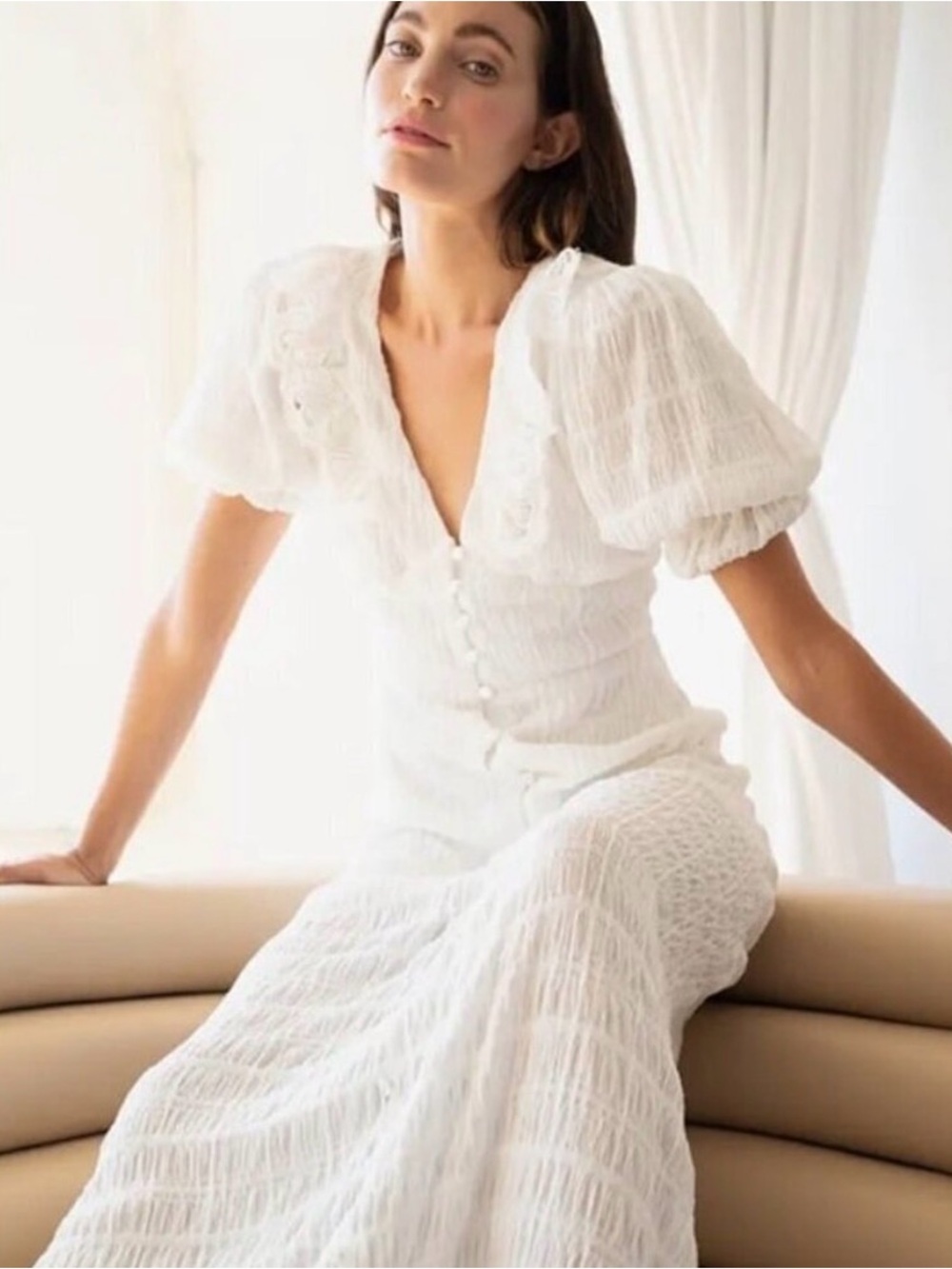 NWT CIEBON Madison Ruffle Shirred Maxi Dress SZ M